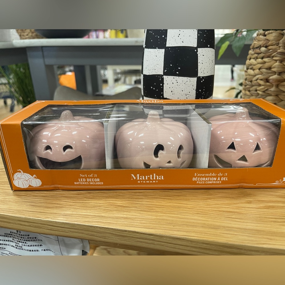 Halloween Pink Pumpkin jack-o’lantern 🩷🎃 Trio LED Lightup Martha Stewart NWT